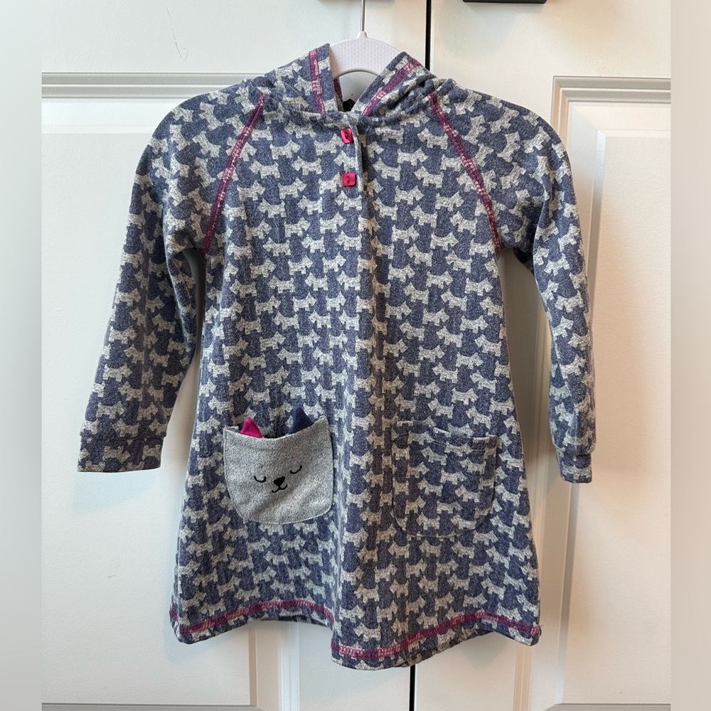 Deux Par Deux Hooded Dog Dress Blue and Grey (Size 2T)